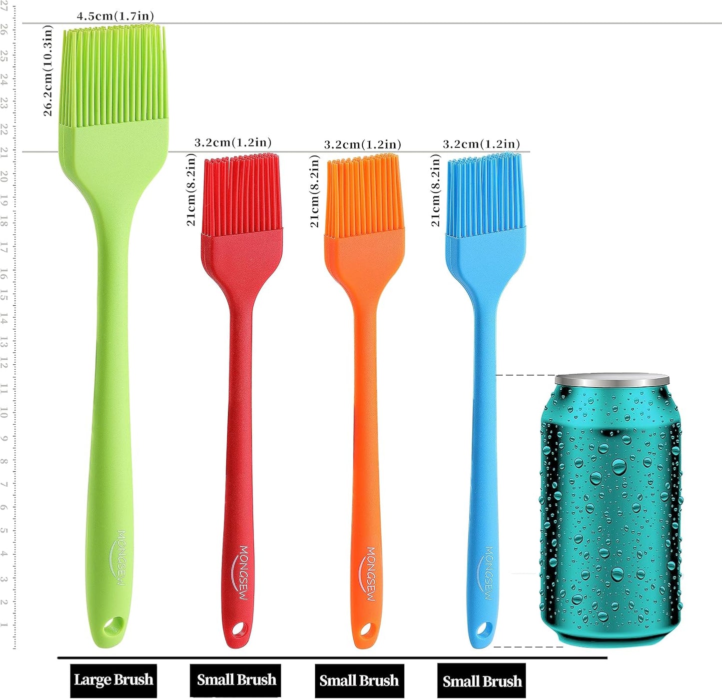 4PCS Silicone Basting Pastry Brush, Heat Resistant Food Brush Spread Oil Butter Sauce for BBQ Grill Baking Kitchen Cooking, BPA Free, Dishwasher Safe (Multicolor, 4 Pcs)