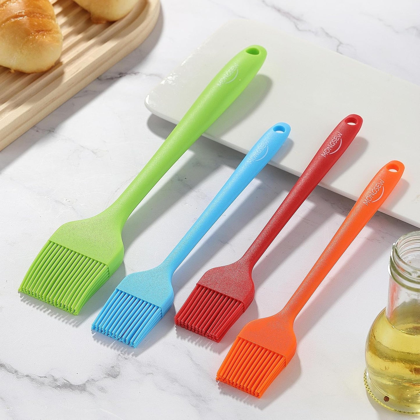 4PCS Silicone Basting Pastry Brush, Heat Resistant Food Brush Spread Oil Butter Sauce for BBQ Grill Baking Kitchen Cooking, BPA Free, Dishwasher Safe (Multicolor, 4 Pcs)