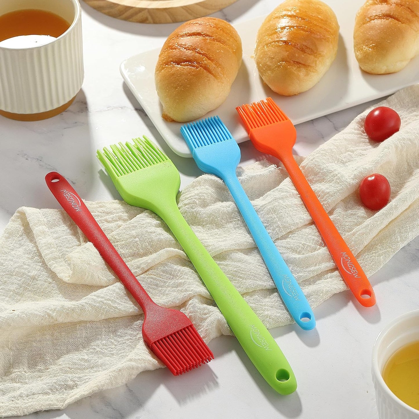 4PCS Silicone Basting Pastry Brush, Heat Resistant Food Brush Spread Oil Butter Sauce for BBQ Grill Baking Kitchen Cooking, BPA Free, Dishwasher Safe (Multicolor, 4 Pcs)