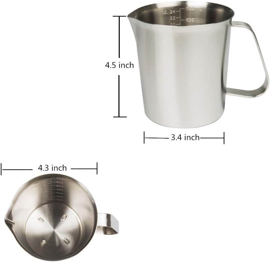 Stainless Steel Measuring Cup (16 Ounce/ 0.5 Liter- 2 Cup), Milk Frothing Pitcher, Steaming Pitcher, Milk Frothing Cup Jug with Marking with Handle for Espresso Machines, Latte Art