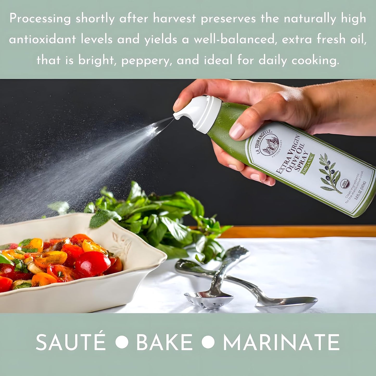 Organic Extra Virgin Olive Oil Spray, Cold-Pressed, All-Natural, Artisanal, Great for Cooking, Sauteing, Grilling, 5 Fl Oz