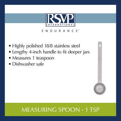 Endurance Kitchen Collection Open Stock Measuring Spoon, Stainless Steel, Dishwasher Safe, 0.5-Teaspoon
