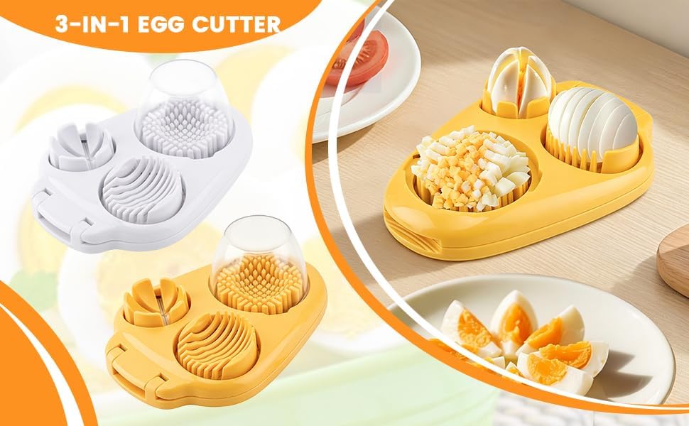 Egg Slicer for Hard Boiled Eggs 3 In 1, 3 Slicing Modes Eggs Dicer, Stainless Steel Egg Cutter, Kitchen Chopper Tool for Egg, Butter, Strawberry, Tomato, Mushroom, and Grape, Dishwasher Safe