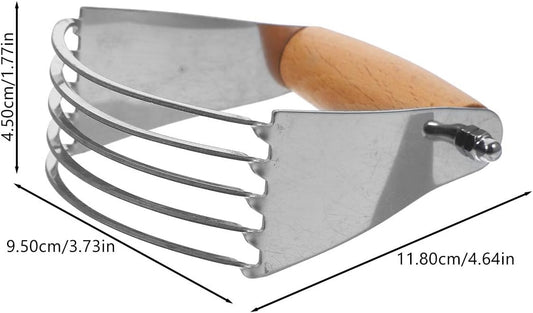 Stainless Steel Dough Cutter and Pastry Blender with Wooden Handle, Metal Flour Scraper Baking Tool for Home Kitchen Dough Mixing and Baking Preparation