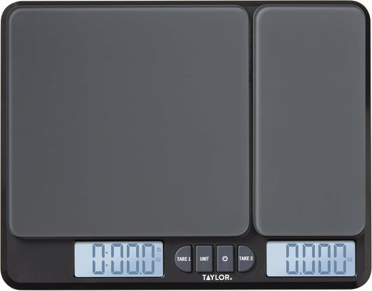 Dual Platform Food Kitchen Scale, Digital Grams and Ounces for Weight Loss, Baking, Cooking, Meal Prep, Spices, and Coffee, Backlit Display, Glass Platforms, 15lb, and 16oz Capacity, Black