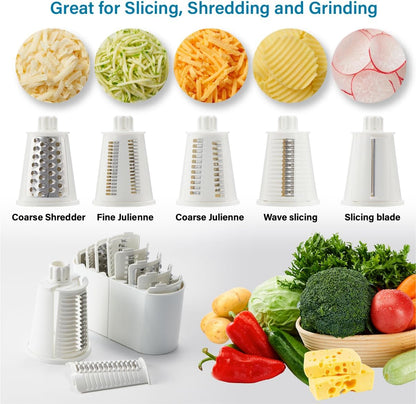 Rotary Cheese Grater Hand Crank, 5 blades Cheese shredder, Stronger Suction, Easy to Clean for Fruit, Vegetables, Nuts, Black