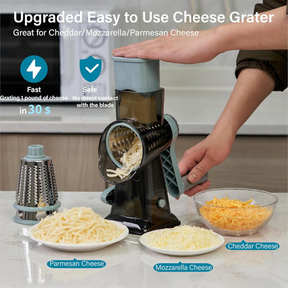 Rotary Cheese Grater Hand Crank, 5 blades Cheese shredder, Stronger Suction, Easy to Clean for Fruit, Vegetables, Nuts, Black