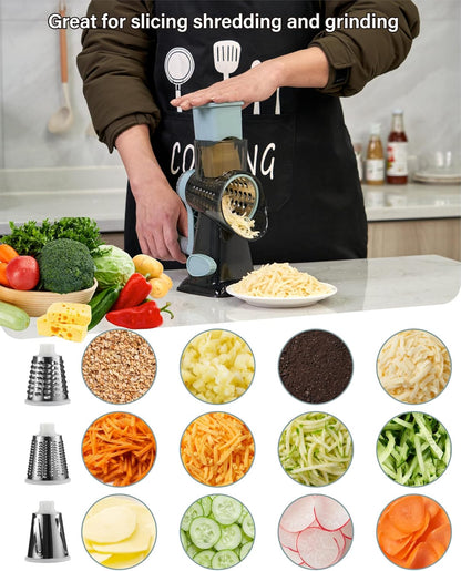 Rotary Cheese Grater Hand Crank, 5 blades Cheese shredder, Stronger Suction, Easy to Clean for Fruit, Vegetables, Nuts, Black