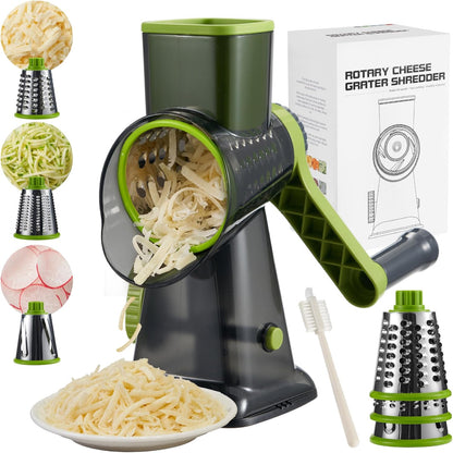 Rotary Cheese Grater Hand Crank, 5 blades Cheese shredder, Stronger Suction, Easy to Clean for Fruit, Vegetables, Nuts, Black