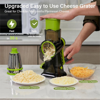 Rotary Cheese Grater Hand Crank, 5 blades Cheese shredder, Stronger Suction, Easy to Clean for Fruit, Vegetables, Nuts, Black