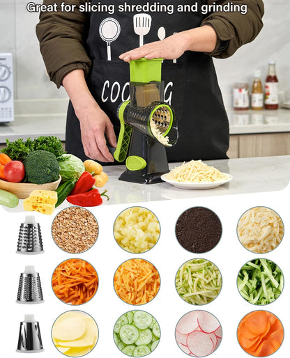 Rotary Cheese Grater Hand Crank, 5 blades Cheese shredder, Stronger Suction, Easy to Clean for Fruit, Vegetables, Nuts, Black