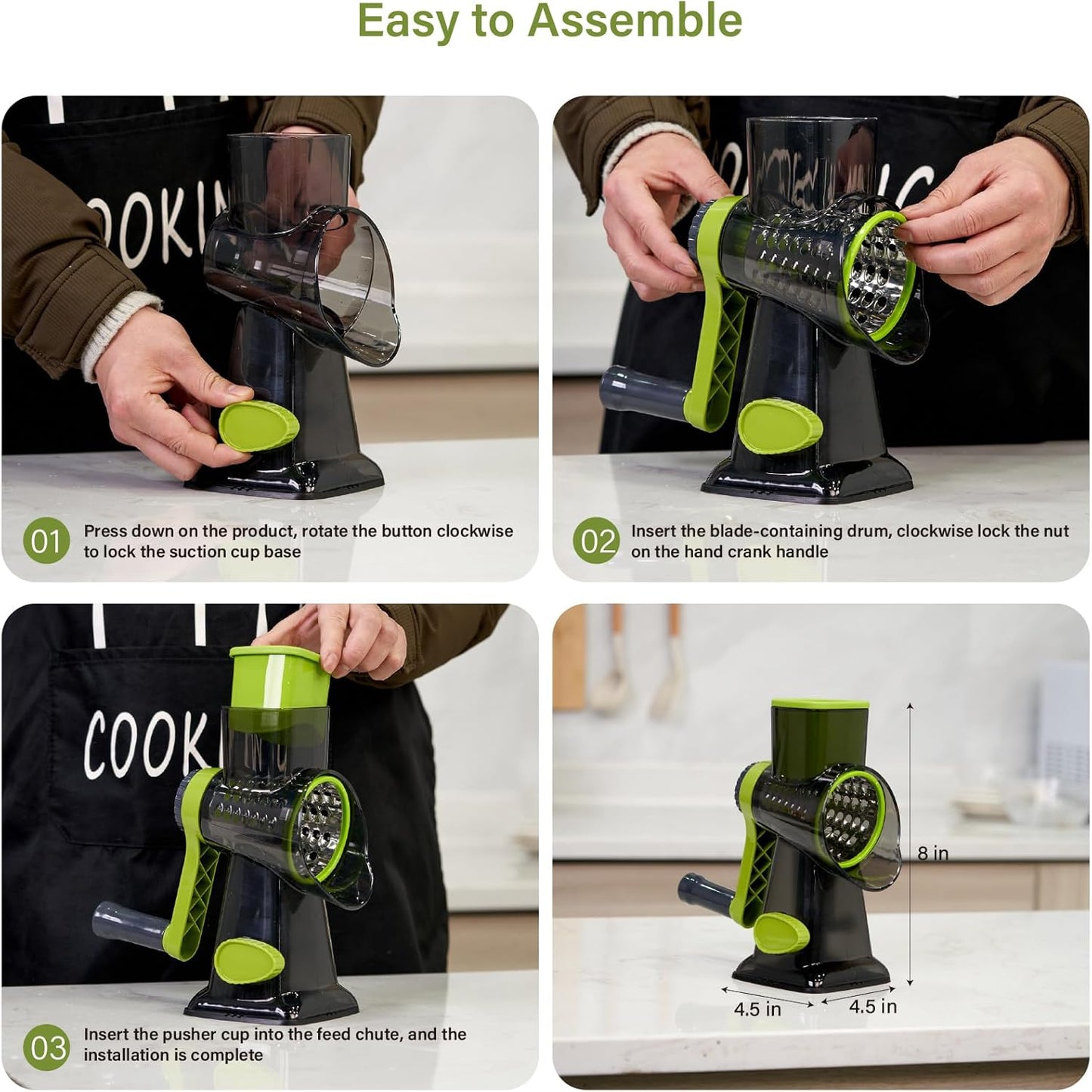 Rotary Cheese Grater Hand Crank, 5 blades Cheese shredder, Stronger Suction, Easy to Clean for Fruit, Vegetables, Nuts, Black
