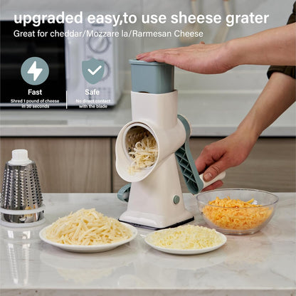 Rotary Cheese Grater Hand Crank, 5 blades Cheese shredder, Stronger Suction, Easy to Clean for Fruit, Vegetables, Nuts, Black