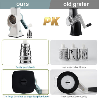 Rotary Cheese Grater Hand Crank, 5 blades Cheese shredder, Stronger Suction, Easy to Clean for Fruit, Vegetables, Nuts, Black