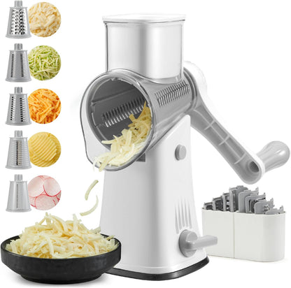 Rotary Cheese Grater Hand Crank, 5 blades Cheese shredder, Stronger Suction, Easy to Clean for Fruit, Vegetables, Nuts, Black