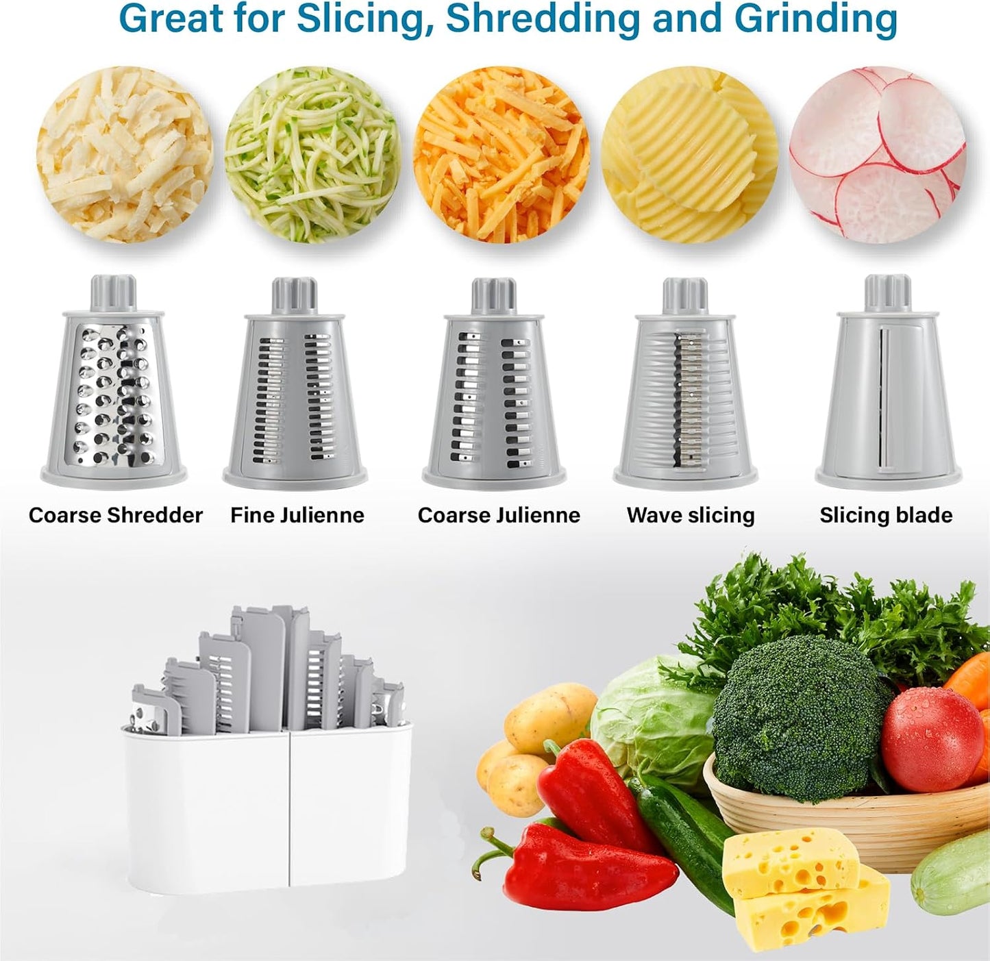 Rotary Cheese Grater Hand Crank, 5 blades Cheese shredder, Stronger Suction, Easy to Clean for Fruit, Vegetables, Nuts, Black