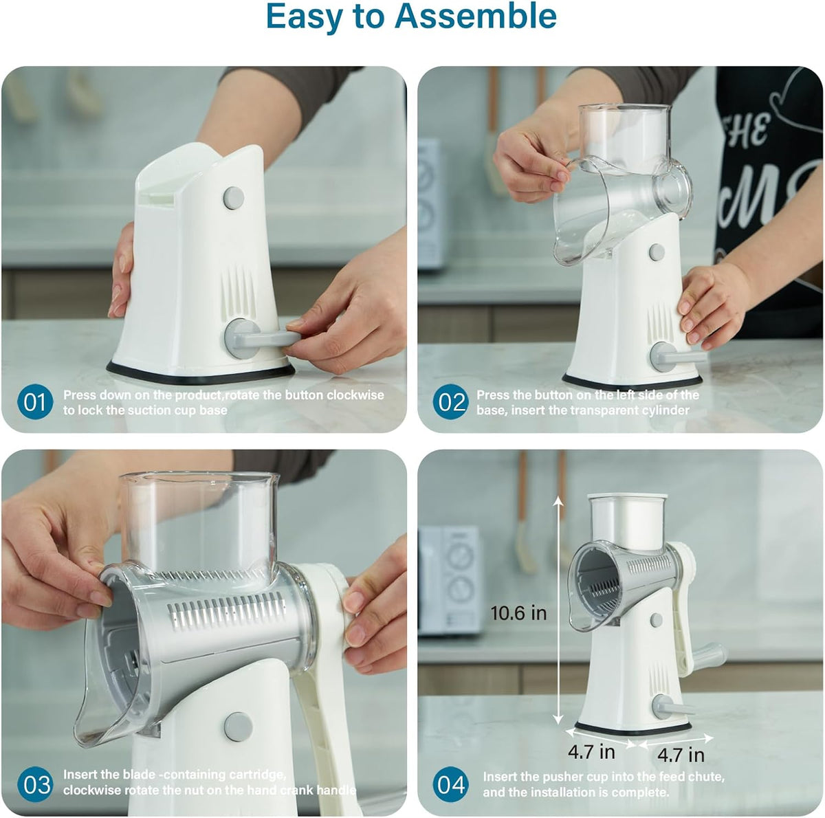 Rotary Cheese Grater Hand Crank, 5 blades Cheese shredder, Stronger Suction, Easy to Clean for Fruit, Vegetables, Nuts, Black