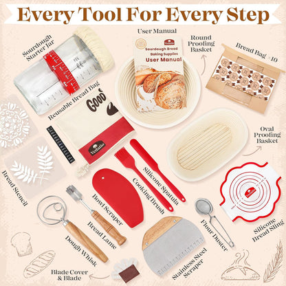 Sourdough Starter Kit, Sourdough Bread Baking Supplies, Bread Proofing Basket, Sourdough Kit for Modern Home and Kitchen, Sourdough Bread Basket, Sour Dough Kit Tools, Bread Making Tools Kit