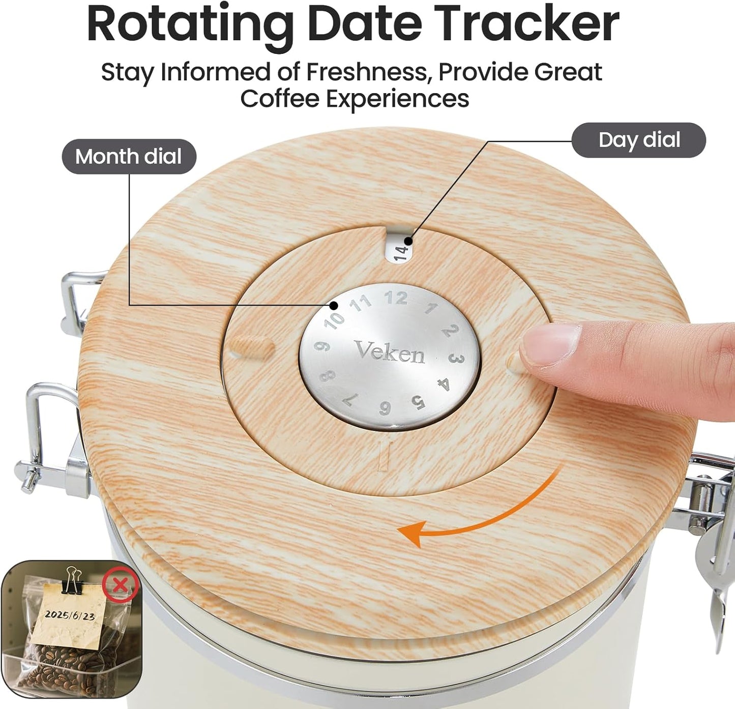Coffee Canister, Airtight Stainless Steel Kitchen Food Storage Container with Date Tracker and Scoop for Beans, Grounds, Tea, Flour, Cereal, Sugar, Cookie, 16OZ, Cream