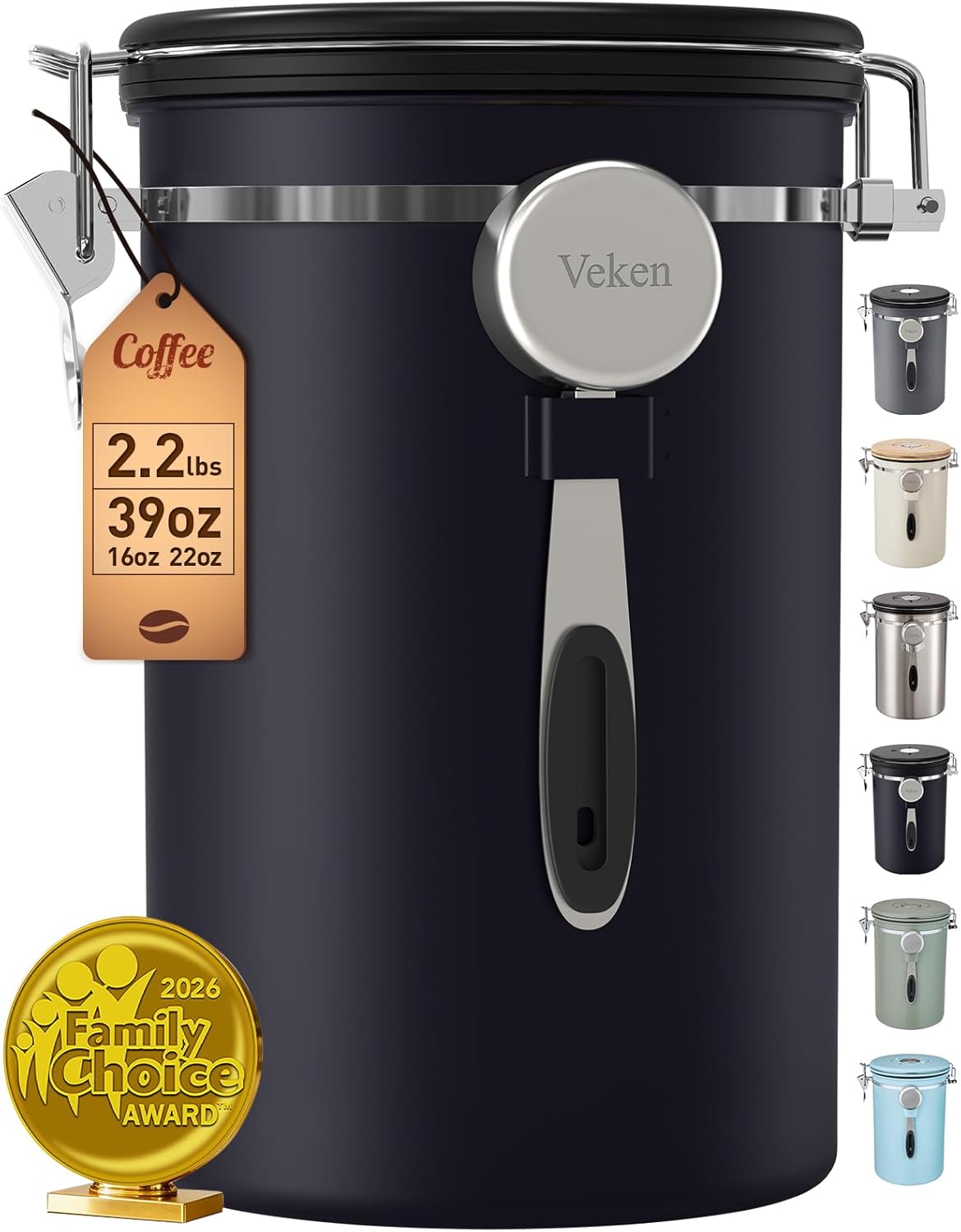 Coffee Canister, Airtight Stainless Steel Kitchen Food Storage Container with Date Tracker and Scoop for Beans, Grounds, Tea, Flour, Cereal, Sugar, Cookie, 16OZ, Cream
