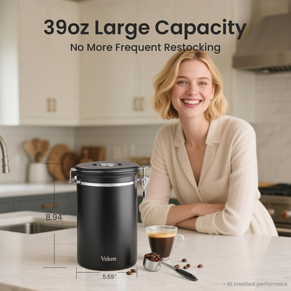 Coffee Canister, Airtight Stainless Steel Kitchen Food Storage Container with Date Tracker and Scoop for Beans, Grounds, Tea, Flour, Cereal, Sugar, Cookie, 16OZ, Cream
