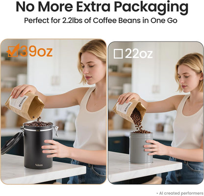 Coffee Canister, Airtight Stainless Steel Kitchen Food Storage Container with Date Tracker and Scoop for Beans, Grounds, Tea, Flour, Cereal, Sugar, Cookie, 16OZ, Cream