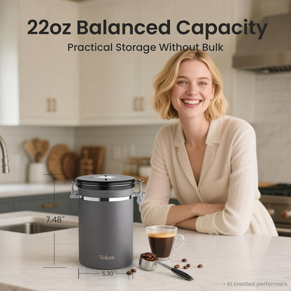 Coffee Canister, Airtight Stainless Steel Kitchen Food Storage Container with Date Tracker and Scoop for Beans, Grounds, Tea, Flour, Cereal, Sugar, Cookie, 16OZ, Cream