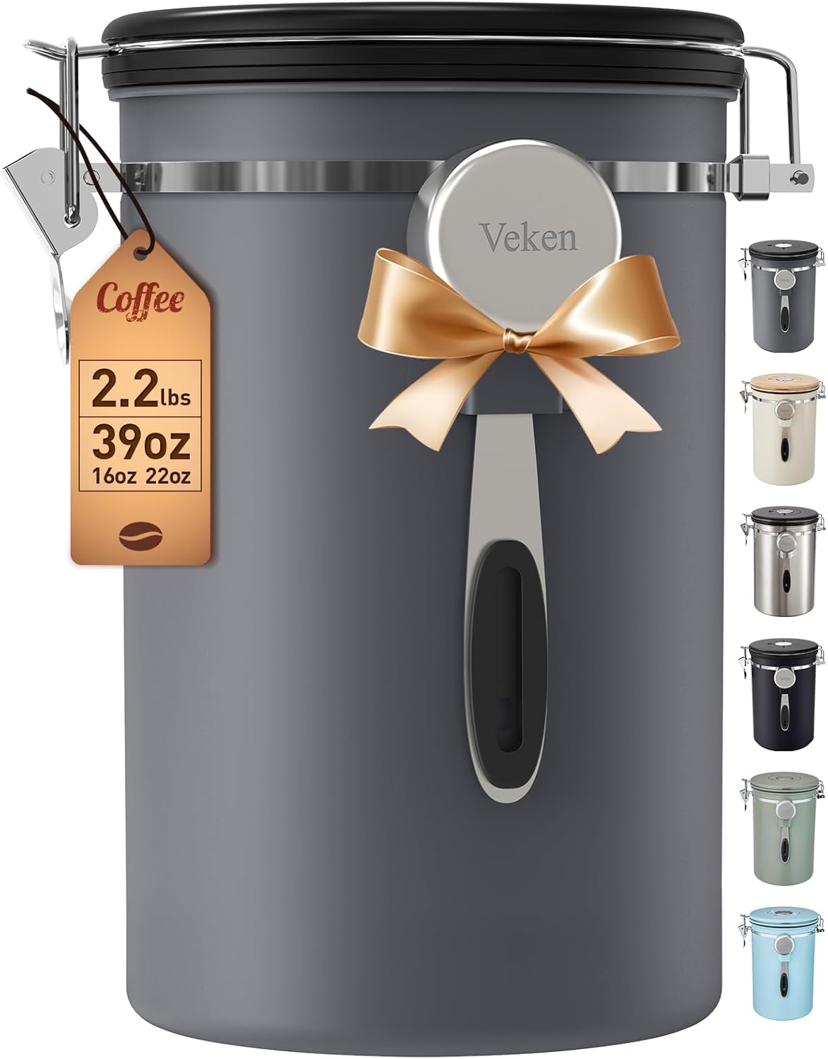Coffee Canister, Airtight Stainless Steel Kitchen Food Storage Container with Date Tracker and Scoop for Beans, Grounds, Tea, Flour, Cereal, Sugar, Cookie, 16OZ, Cream