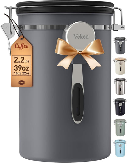Coffee Canister, Airtight Stainless Steel Kitchen Food Storage Container with Date Tracker and Scoop for Beans, Grounds, Tea, Flour, Cereal, Sugar, Cookie, 16OZ, Cream