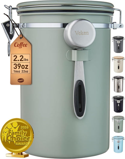 Coffee Canister, Airtight Stainless Steel Kitchen Food Storage Container with Date Tracker and Scoop for Beans, Grounds, Tea, Flour, Cereal, Sugar, Cookie, 16OZ, Cream
