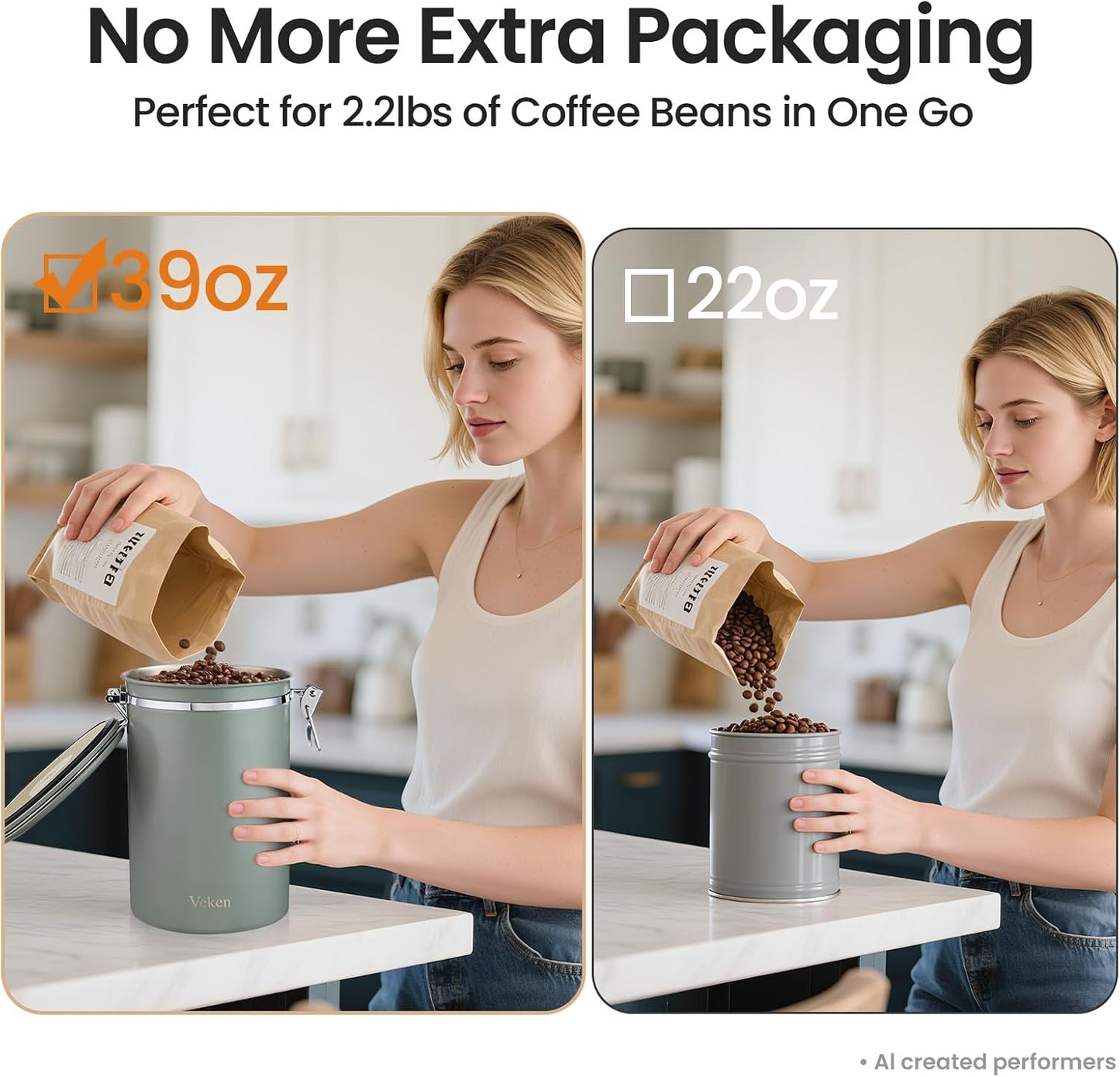 Coffee Canister, Airtight Stainless Steel Kitchen Food Storage Container with Date Tracker and Scoop for Beans, Grounds, Tea, Flour, Cereal, Sugar, Cookie, 16OZ, Cream