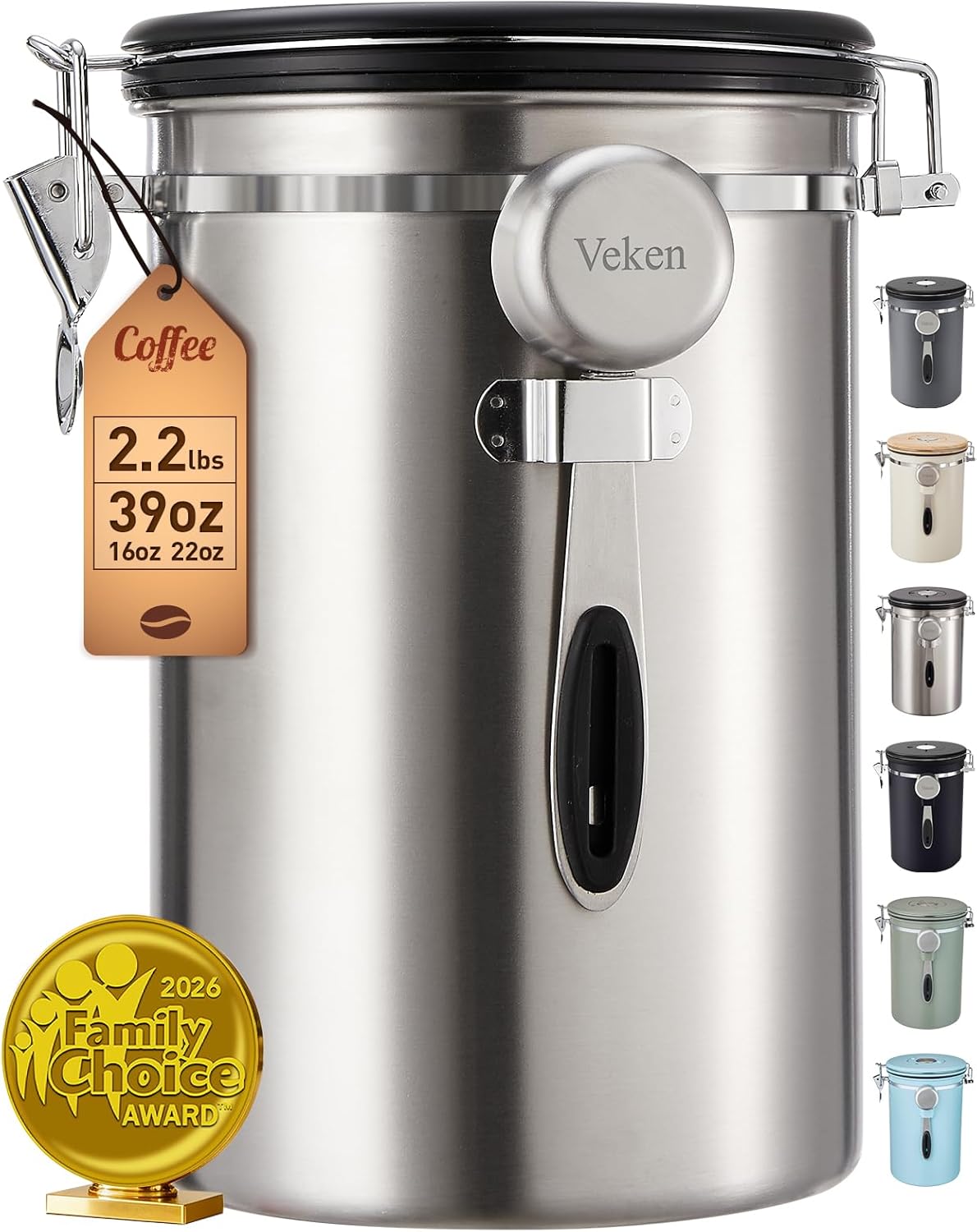 Coffee Canister, Airtight Stainless Steel Kitchen Food Storage Container with Date Tracker and Scoop for Beans, Grounds, Tea, Flour, Cereal, Sugar, Cookie, 16OZ, Cream