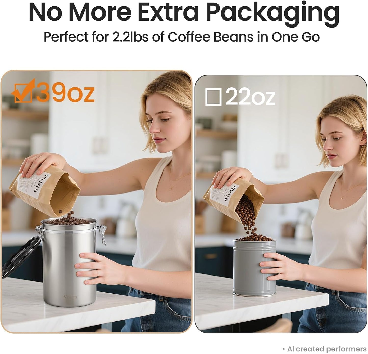 Coffee Canister, Airtight Stainless Steel Kitchen Food Storage Container with Date Tracker and Scoop for Beans, Grounds, Tea, Flour, Cereal, Sugar, Cookie, 16OZ, Cream