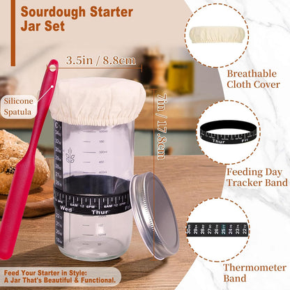 9" Sourdough Starter Kit with Round Banneton Bread Proofing Basket | with Liner, 24 oz Starter Jar, Bread Lame, Dough Whisk & Sourdough Baking Supplies