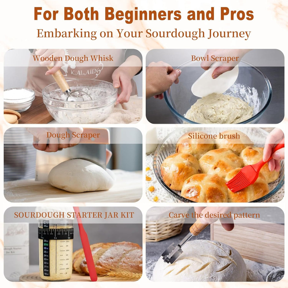 9" Sourdough Starter Kit with Round Banneton Bread Proofing Basket | with Liner, 24 oz Starter Jar, Bread Lame, Dough Whisk & Sourdough Baking Supplies