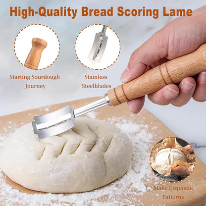 9" Sourdough Starter Kit with Round Banneton Bread Proofing Basket | with Liner, 24 oz Starter Jar, Bread Lame, Dough Whisk & Sourdough Baking Supplies