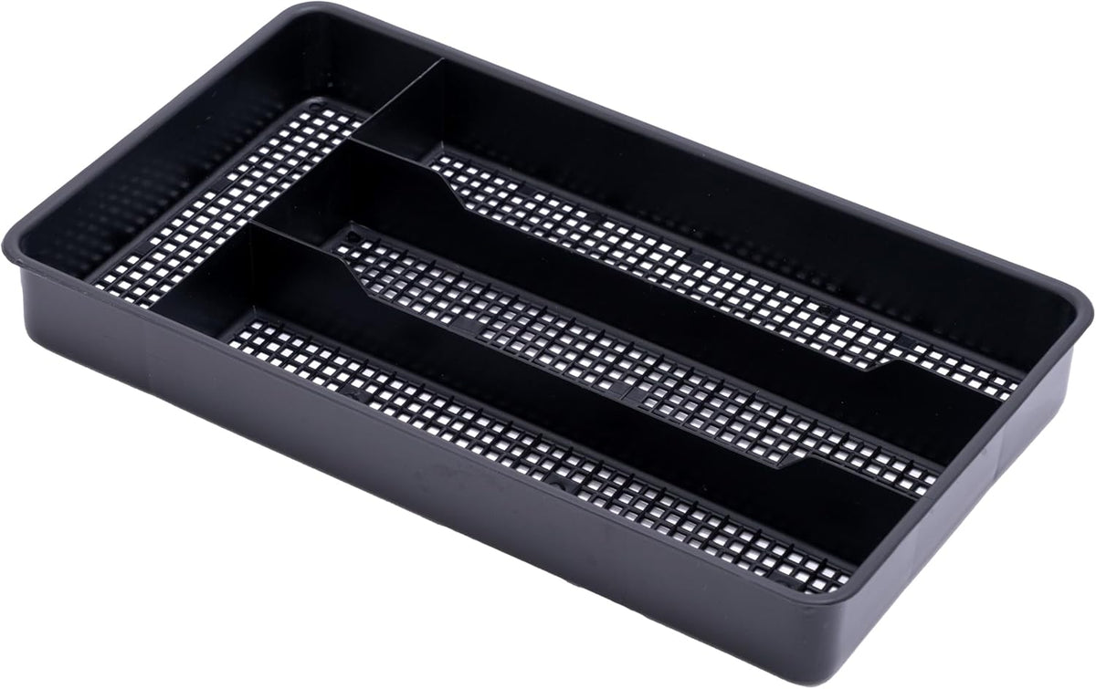 Small Utensil Silverware Kitchen Drawer Organizer, Black | Keeps forks, spoons and flatware neatly separated, Compact fit for shallow drawers, Great for RVs, campers or everyday use
