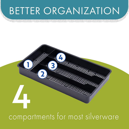 Small Utensil Silverware Kitchen Drawer Organizer, Black | Keeps forks, spoons and flatware neatly separated, Compact fit for shallow drawers, Great for RVs, campers or everyday use