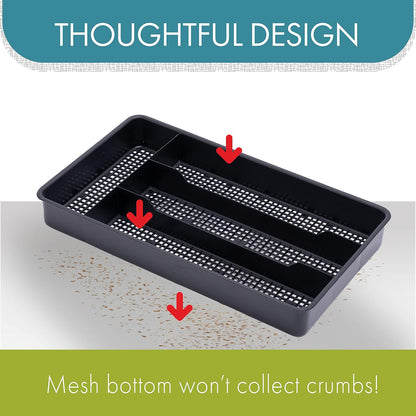 Small Utensil Silverware Kitchen Drawer Organizer, Black | Keeps forks, spoons and flatware neatly separated, Compact fit for shallow drawers, Great for RVs, campers or everyday use