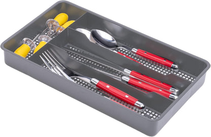 Small Utensil Silverware Kitchen Drawer Organizer, Black | Keeps forks, spoons and flatware neatly separated, Compact fit for shallow drawers, Great for RVs, campers or everyday use