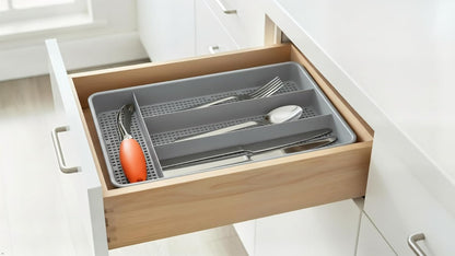 Small Utensil Silverware Kitchen Drawer Organizer, Black | Keeps forks, spoons and flatware neatly separated, Compact fit for shallow drawers, Great for RVs, campers or everyday use