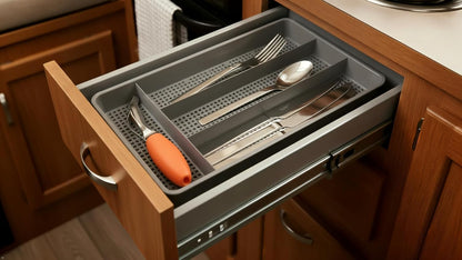 Small Utensil Silverware Kitchen Drawer Organizer, Black | Keeps forks, spoons and flatware neatly separated, Compact fit for shallow drawers, Great for RVs, campers or everyday use