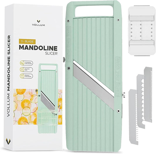 Mandoline Slicer Vegetable Cutter Stainless Steel Blades | Narrow handheld manual food slicer with interchangeable blades for precise, professional-style kitchen prep.