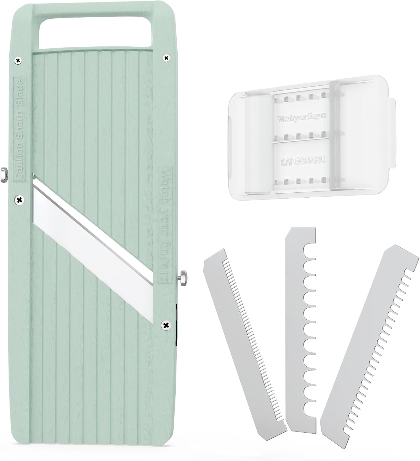 Mandoline Slicer Vegetable Cutter Stainless Steel Blades | Narrow handheld manual food slicer with interchangeable blades for precise, professional-style kitchen prep.