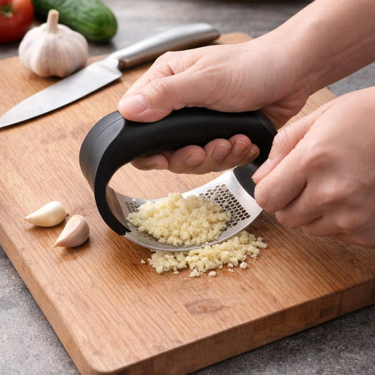 Stainless Steel Garlic Press Rocker, Garlic Press Garlic Crusher Kitchen Garlic Rocker, Easy Squeeze and Clean