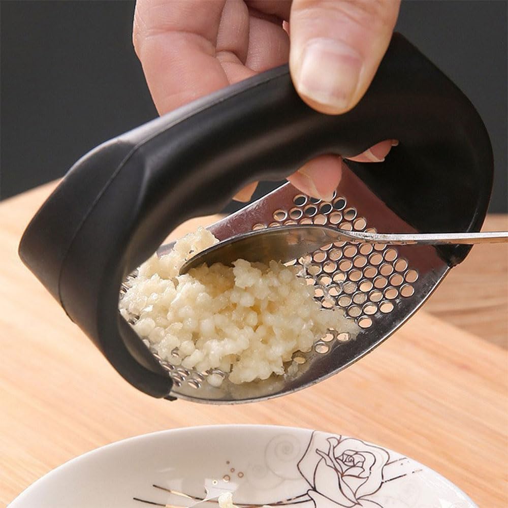Stainless Steel Garlic Press Rocker, Garlic Press Garlic Crusher Kitchen Garlic Rocker, Easy Squeeze and Clean