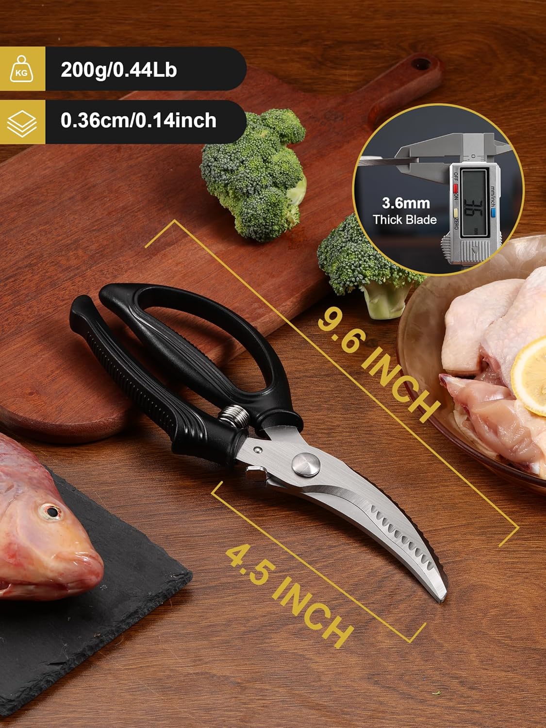 Poultry Shears, Kitchen Shears with Spring Loaded, Heavy Duty Poultry Scissors for Meat, Chicken,Turkey, Anti-Slip Handle,Safety Lock,Dishwasher Safe
