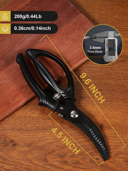 Poultry Shears, Kitchen Shears with Spring Loaded, Heavy Duty Poultry Scissors for Meat, Chicken,Turkey, Anti-Slip Handle,Safety Lock,Dishwasher Safe