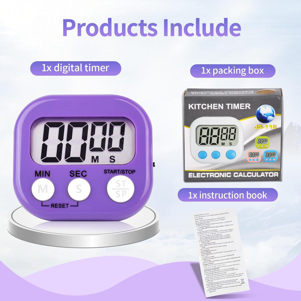 4 Pack Digital Kitchen Timer Magnetic Digital Timer with Big Display Loud Ring Cooking Timers for Kitchen Electronic Timer for Cooking, Game, Gym, Break Time, Classroom (Pink,Blue,Green,Purple, 4)