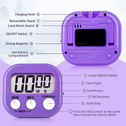 4 Pack Digital Kitchen Timer Magnetic Digital Timer with Big Display Loud Ring Cooking Timers for Kitchen Electronic Timer for Cooking, Game, Gym, Break Time, Classroom (Pink,Blue,Green,Purple, 4)